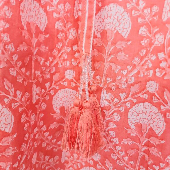 Mandum Maxi Dress Womens Medium Orange Floral Side Slit V-Neck Cotton Bohemian - Picture 8 of 12